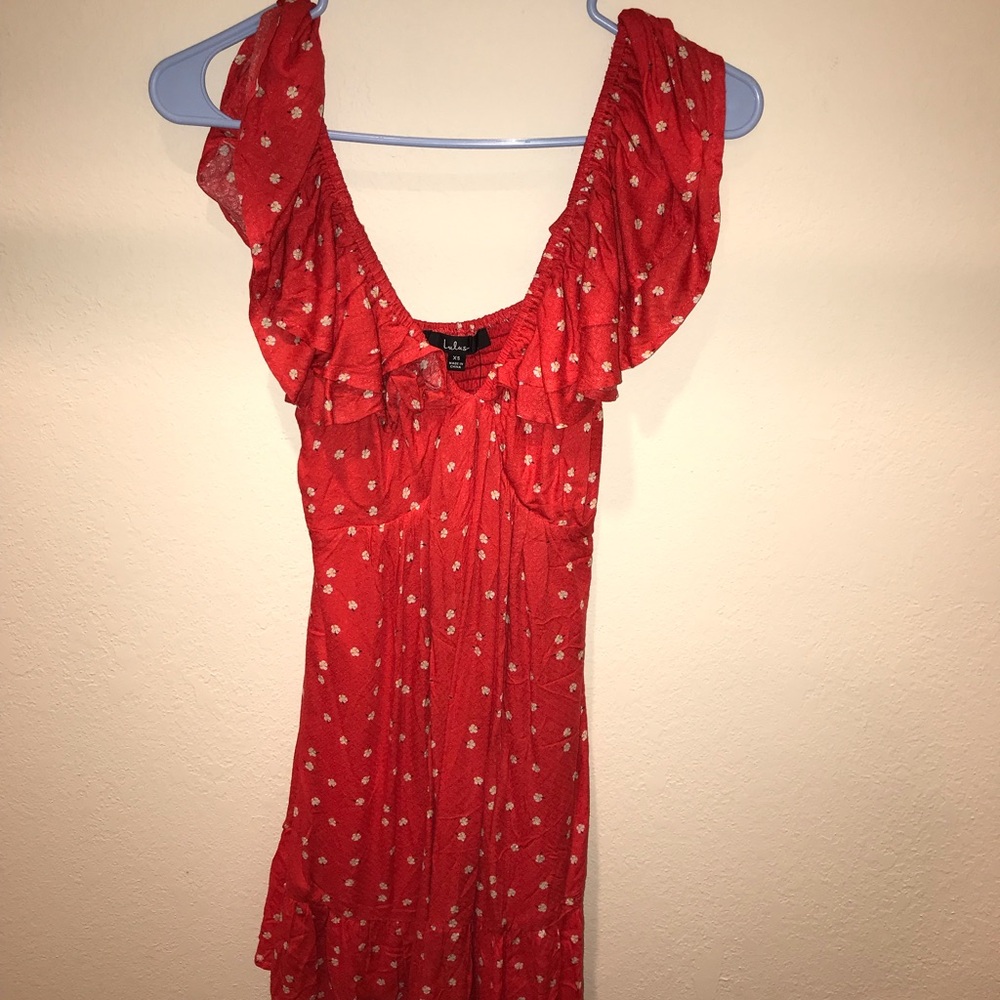 Red Floral Ruffle Dress